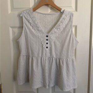 SHEIN White Eyelet Lace Sleeveless Blouse